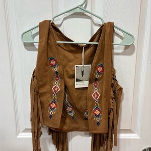 Brown Fringe Embroidered Vest